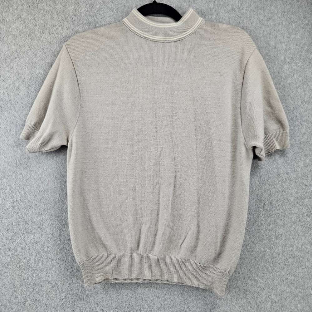 ROBERT BRUCE Sweater Men M Gray Mock Neck Short Sleeve Vintage 70s Knit Top